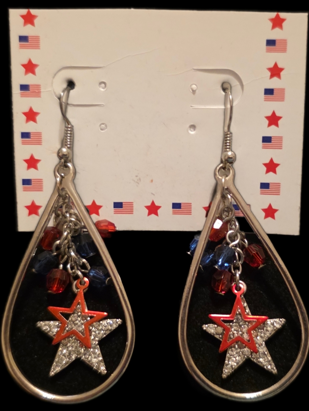 Patriotic Red and Blue Star Dangle Earrings